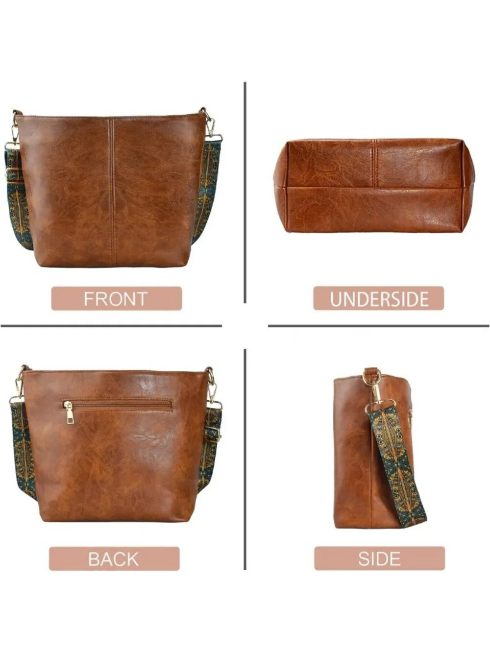 Stylish Vegan Leather Crossbody Hobo Bag with Guitar Strap & Zipper Closure for